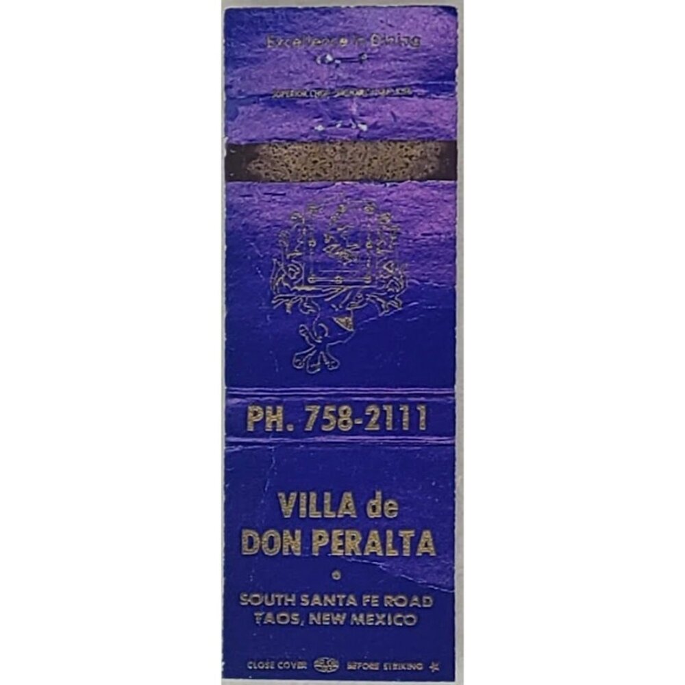 Vintage Matchbook Cover Villa de Don Peralta Taos New Mexico NM
